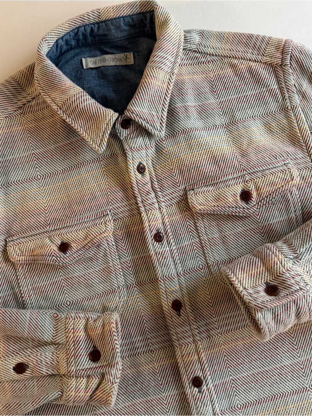 Outerknown Blanket Shirt Men L SLIM Heavyweight Plaid Surf Beach Cali Button Up